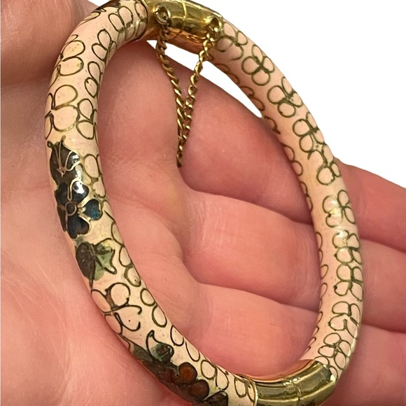 Vintage gold finish cloissone hand painted Chinese bracelet peach - Picture 7 of 9